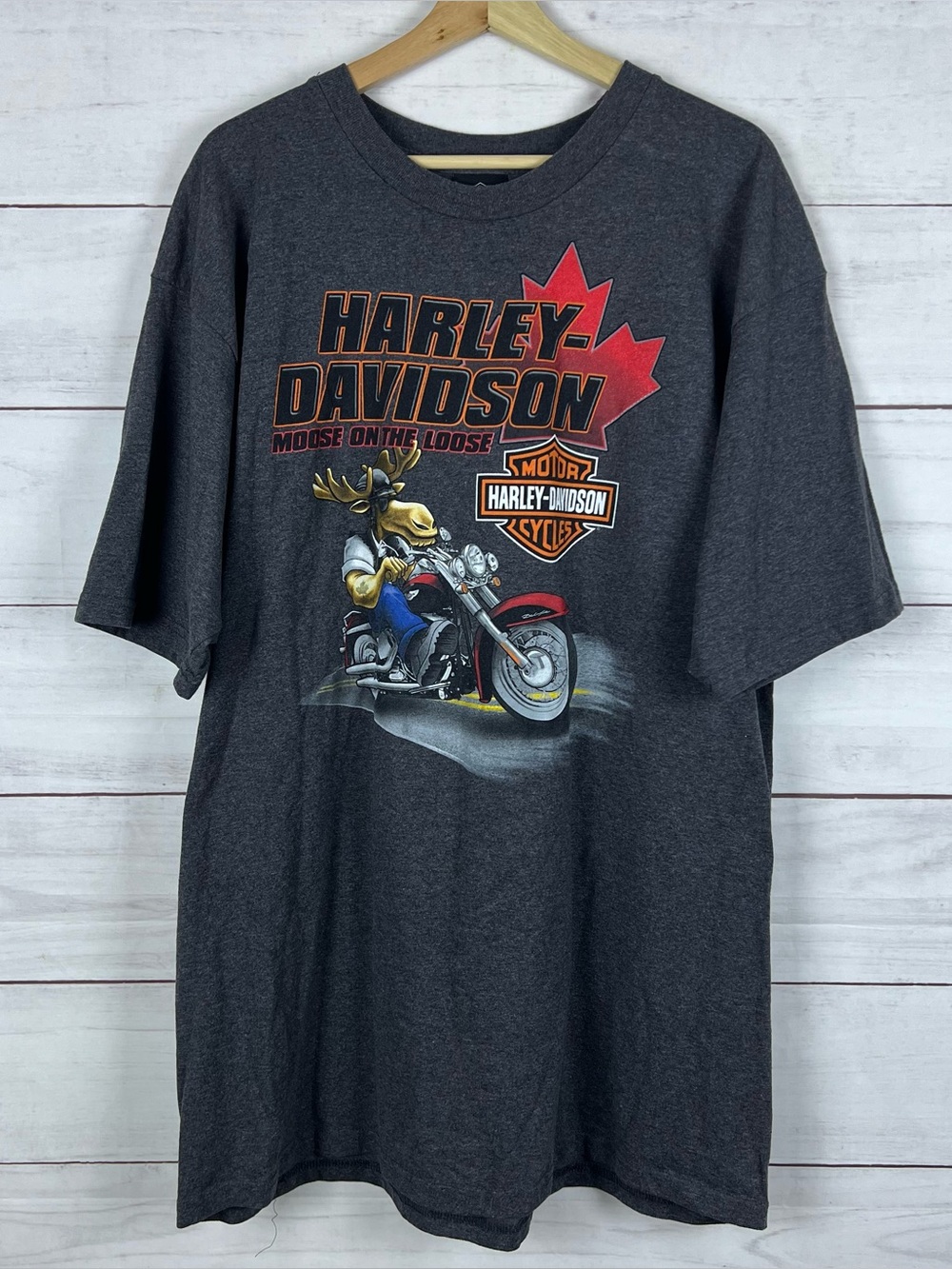 Harley Davidson Moose Niagara Falls Canada Gray T-Shirt Mens 2XL